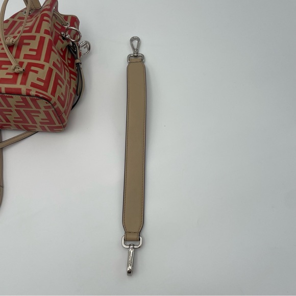 (SOLD) Fendi Monogram Embossed Beige/Red Leather Tresor Drawstring Bucket Bag - Picture 17 of 17